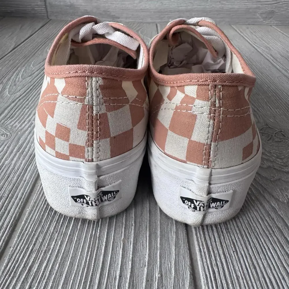 Vans Authentic Platform Sneakers Tan Checker Pixel Low Top Womens 7.5 Stacked - Picture 7 of 11